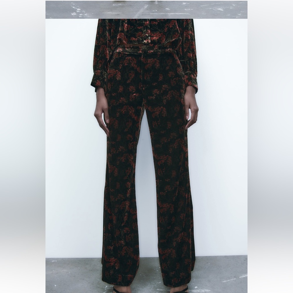 ZARA PRINT VELVET PANTS - Picture 3 of 6